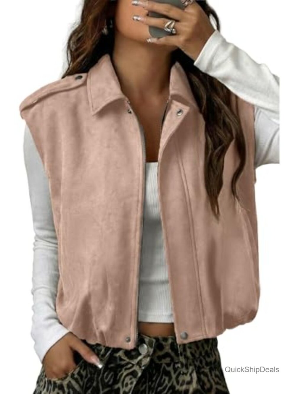 Faux Suede Sleeveless Vest Oversized Cropped Western Jacket